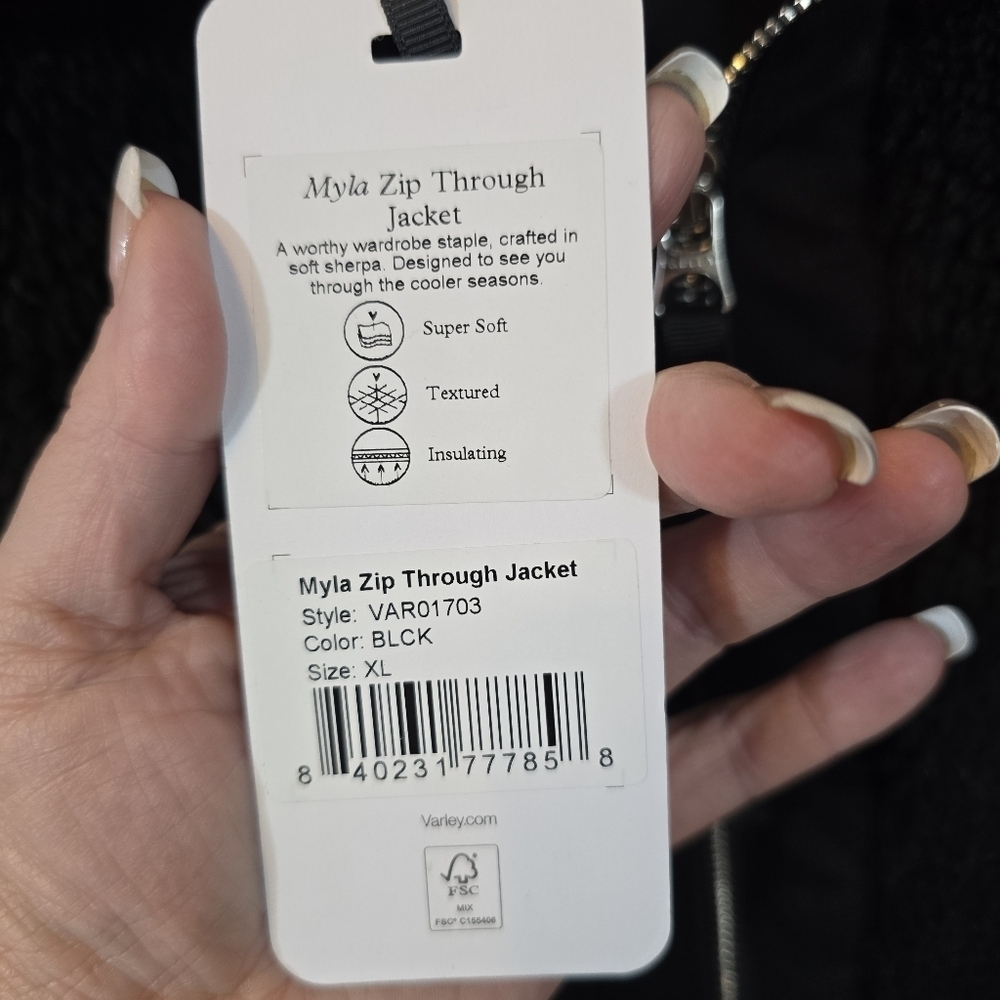 Varley Myla Zip Through Teddy Jacket NWT Black Size XL - Picture 14 of 16